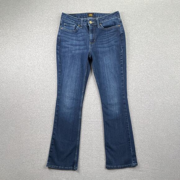 y2k LEE Jeans Womens 8 Blue Bootcut Mid Rise Med Dark Wash Retro Indie Preppy - Picture 1 of 16
